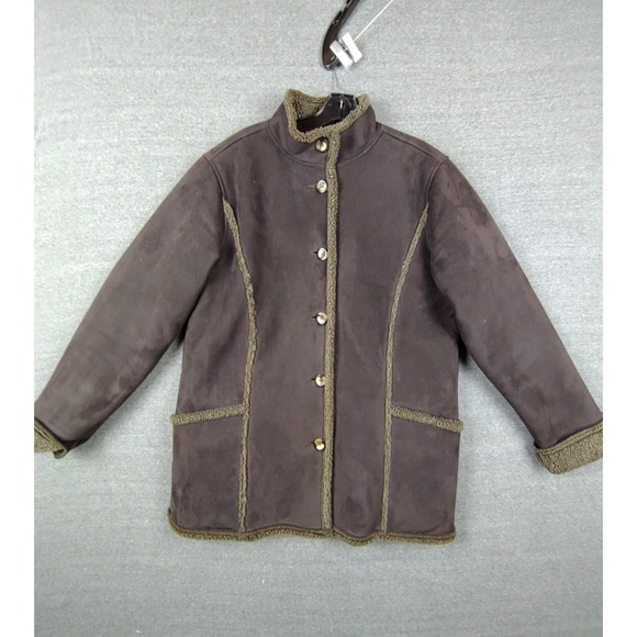 L.L. Bean Jackets & Blazers - LL Bean Womens Jacket Medium Brown Sherpa Fleece Faux Suede VTG Cabincore Cozy‎